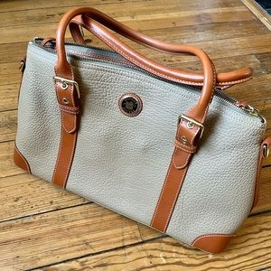 Dooney & Bourke beige/brown buckle pebble leather satchel shoulder bag